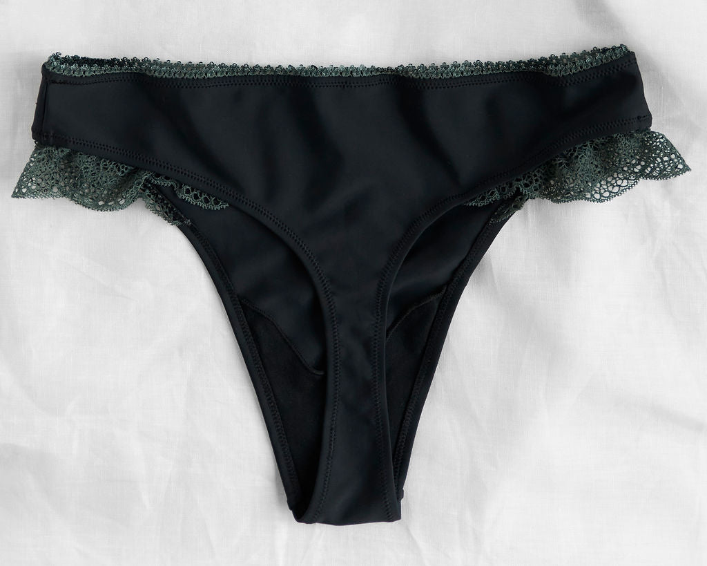 tucking thong w medium compression, black with contrast lace trim - for cross-dressers, lgbt, and sissy lingerie for men