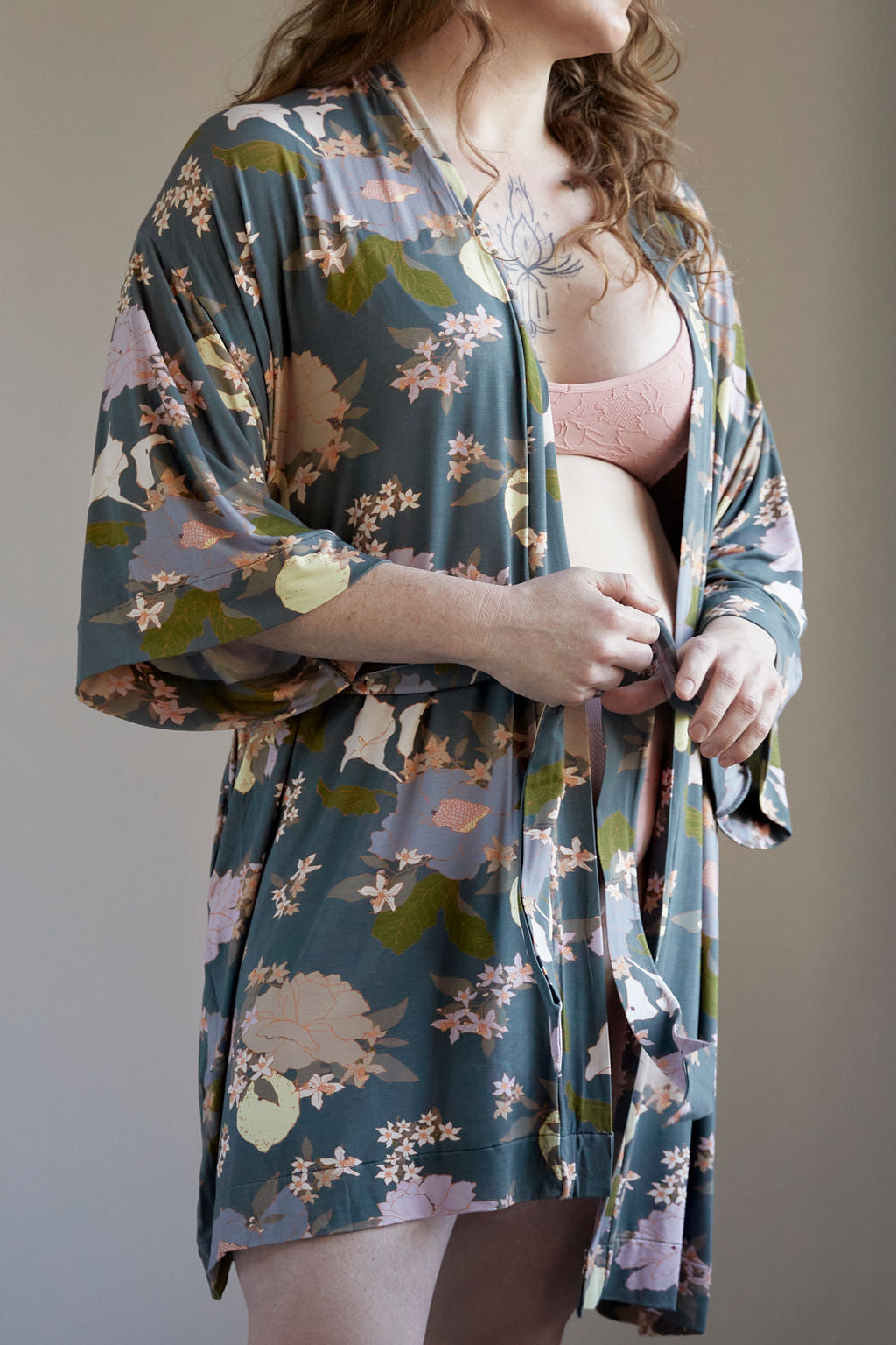 soft kimono style robe custom print bamboo blend comfortable pockets loungewear non-binary lgbt sexy gender inclusive