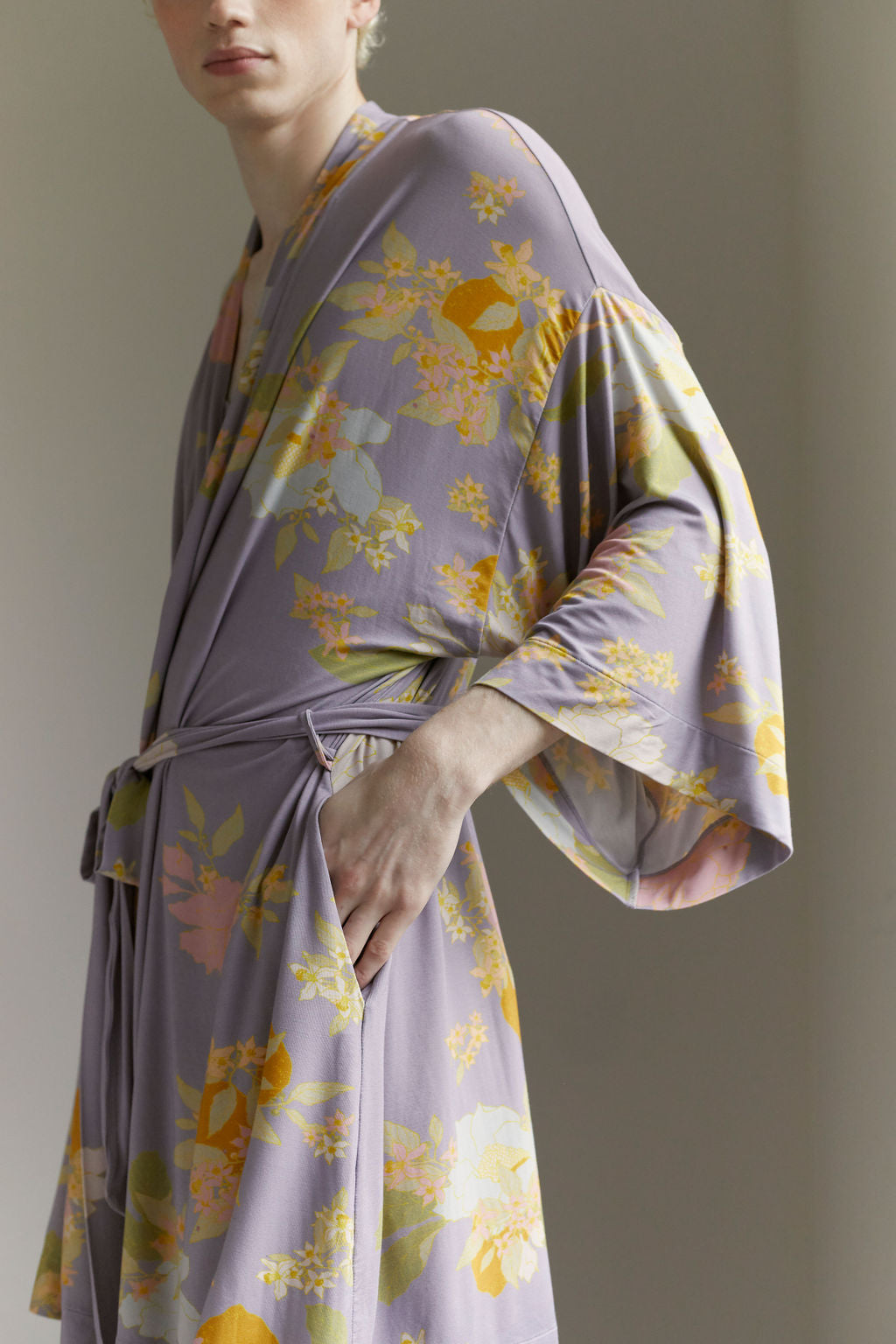soft kimono style robe custom print bamboo blend comfortable pockets loungewear non-binary lgbt sexy gender inclusive
