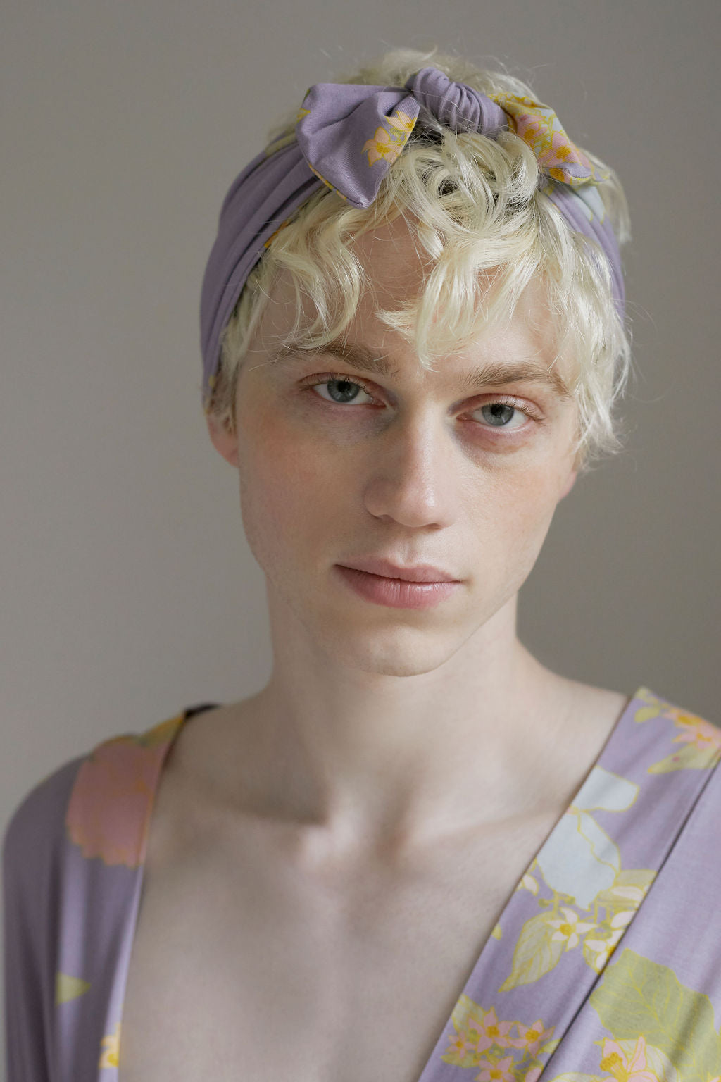 adjustable tie headband with custom print in a soft bamboo blend fabric, for self-care routines