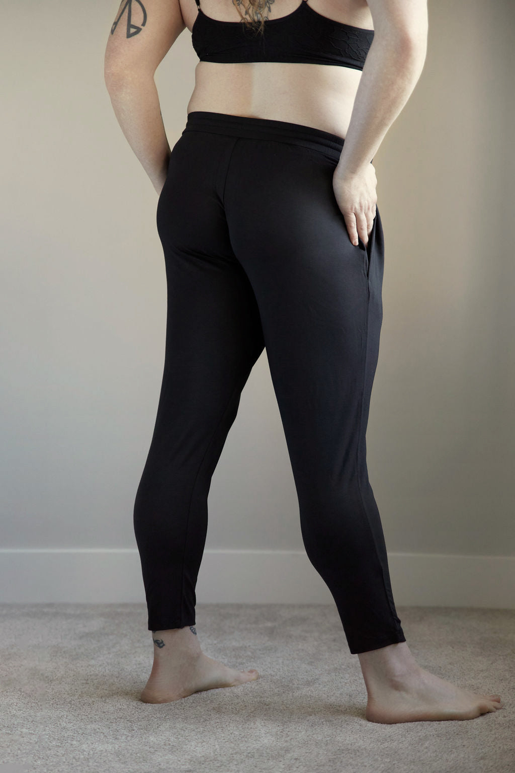 modal blend drop crotch tapered leg jogger non-binary lgbt unisex lightweight soft drawstring deep pockets