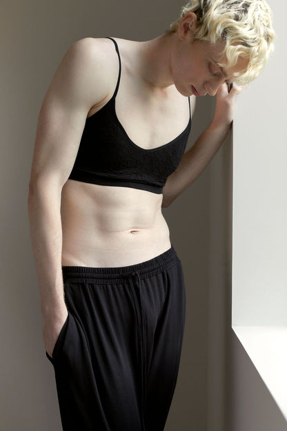 modal blend drop crotch tapered leg jogger non-binary lgbt unisex lightweight soft drawstring deep pockets