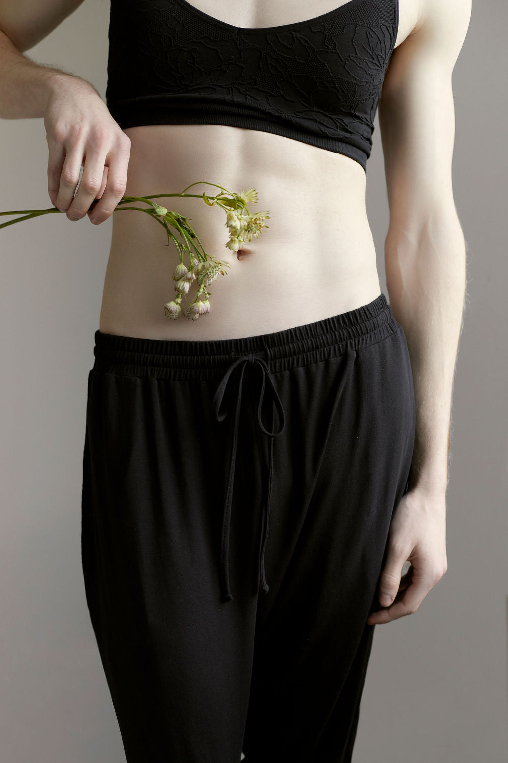 modal blend drop crotch tapered leg jogger non-binary lgbt unisex lightweight soft drawstring deep pockets