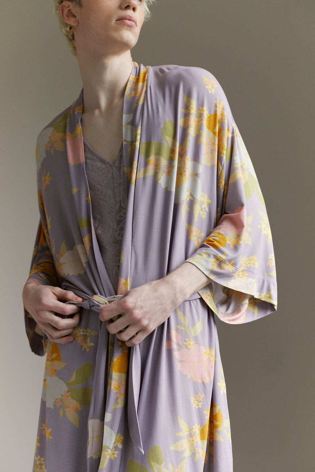 soft kimono style robe custom print bamboo blend comfortable pockets loungewear non-binary lgbt sexy gender inclusive