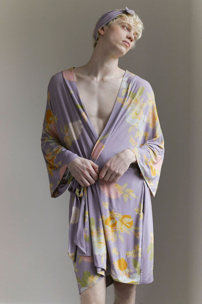 soft kimono style robe custom print bamboo blend comfortable pockets loungewear non-binary lgbt sexy gender inclusive