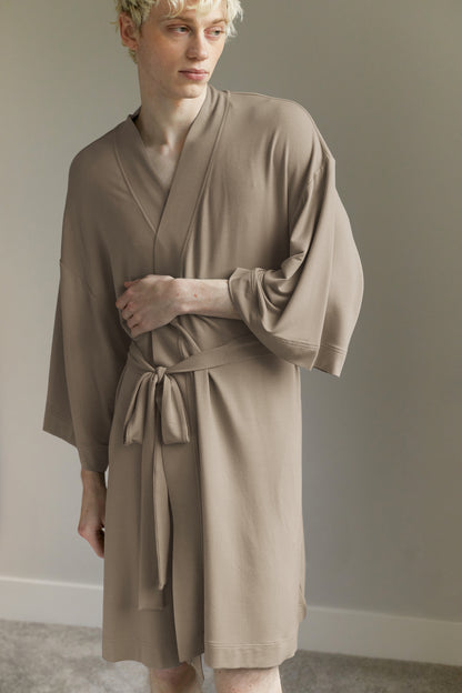 soft kimono style robe solid color modal blend comfortable pockets loungewear non-binary lgbt sexy gender inclusive 